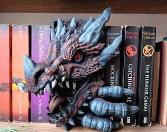 Grand serre-livres dragon mystique, impression 3D d'art sur étagère, coin livre multicolore, cadeau pour les amateurs de fantaisie, 8,5 pouces grande taille