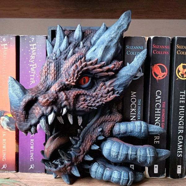 Large Mystical Dragon Bookend, 3D Printed Shelf Art, Multi-Color Book Nook, Fantasy Enthusiast Gift, 8.5 Inches Large Size