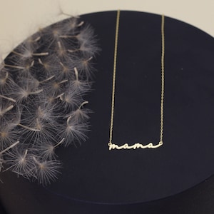 14K Solid Gold Mama Script Necklace, Dainty Mama Pendant, Mothers Day Gifts For New Mom Her Women Grandma, MSMN1