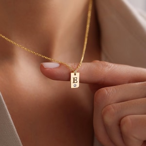 Gold Birthstone İnitial Tag Necklace, Tiny Custom Letter Pendant, Personalized Tag Name Necklace with Stones, Personalized Jewelry for Mom