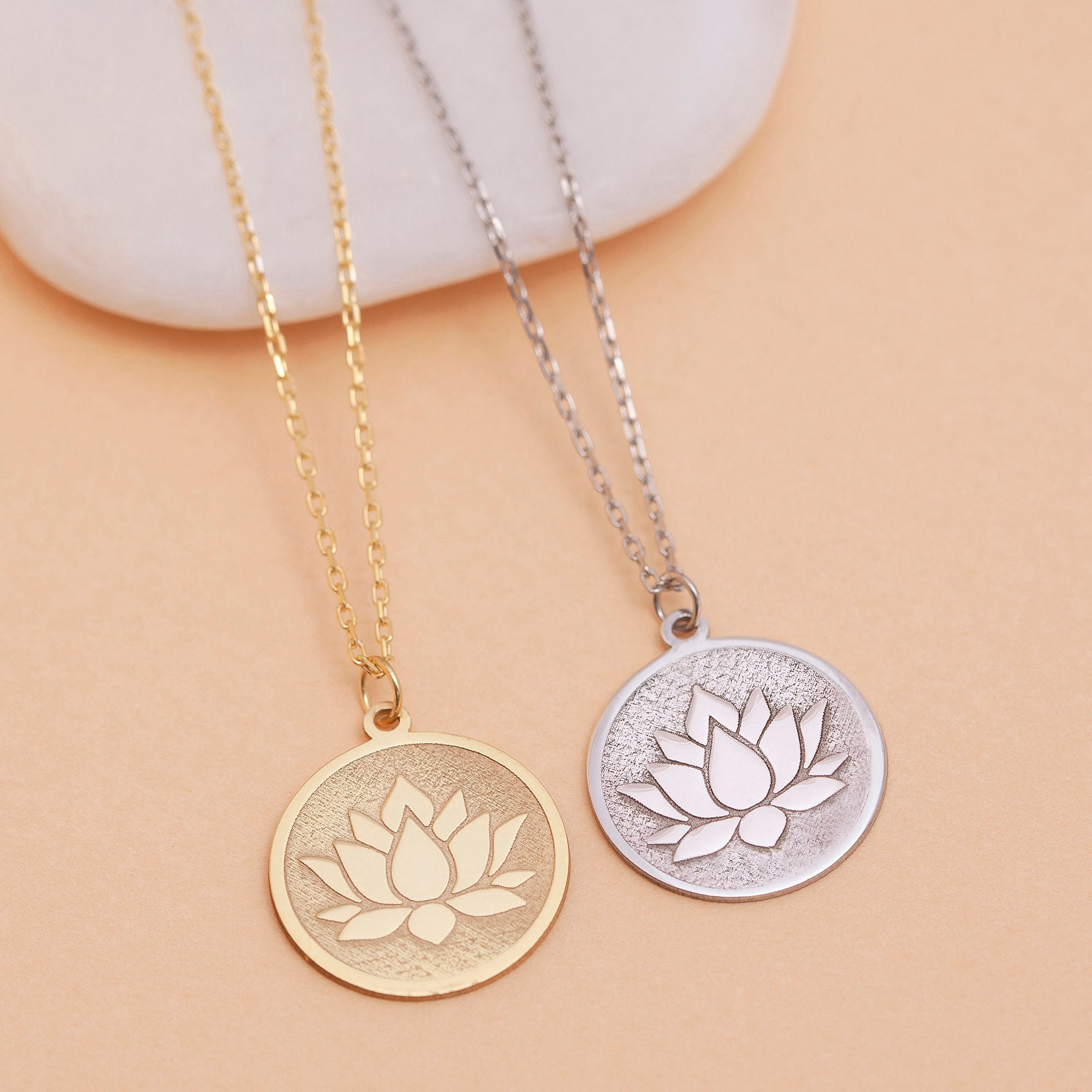 White gold lotus necklace discount