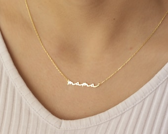 14K Gold Mama Necklace, Dainty Silver Mother Pendant, Mothers Day Gifts for Women Her New Mom Grandma, MMN1