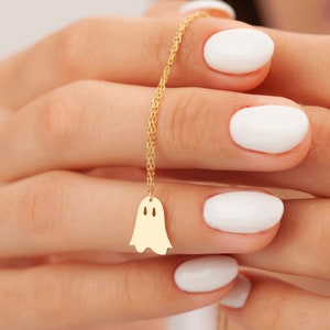 Spooky Boo Necklace, Sterling Silver Tiny Ghost Necklace, Halloween Ghost Necklace, Halloween Gifts, Ghost Pendant, Cute Little Ghost,MTG012