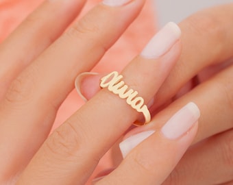 14K Gold Personalized Name Ring, Stackable Name Ring, Kids Name Ring, Custom Name Jewelry, Christmas Gifts For Women, Her & Mom,MPNR011