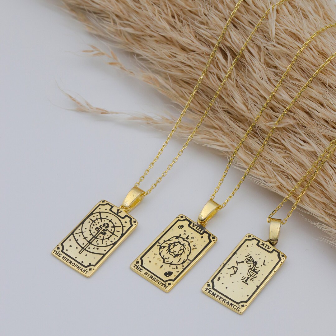 14K Gold Tarot Card Necklace, Tarot Card Jewelry, Tarot Zodiac Necklace
