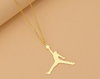14K Gold Jordan Necklace for Girls and Boys, Nike Sports Jewelry