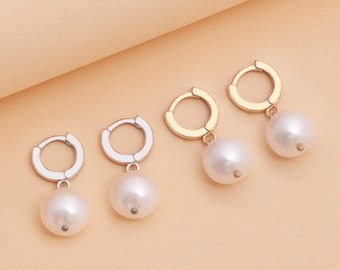 Pearl Hoop Earrings, Freshwater Pearl Drop Earrings, Natural Round Pearl Jewelry, Gold Earrings, Wedding Jewelry, Unique Mother's Day Gifts