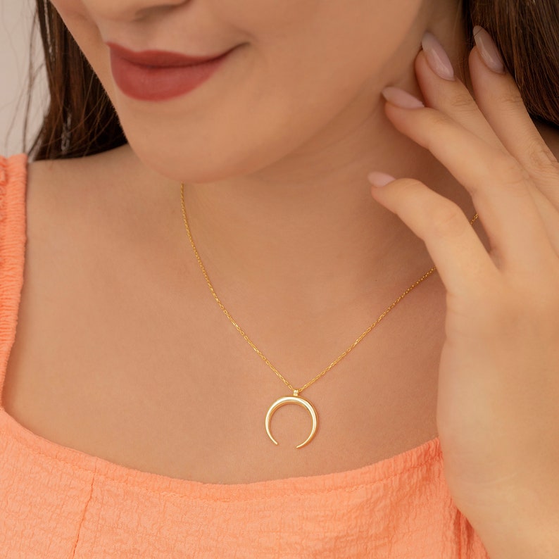 Silver Moon Necklace, Gold Crescent Moon Necklace, Dainty Moon jewelry, Christmas Gift for Her, Half moon Pendant, Minimalist Necklace image 1