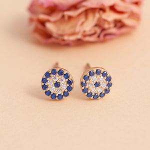 Evil Eye Protection Earrings, Evil Eye Stud Earrings, Gold Evil Eye, Greek Evil Eye Jewelry, Mother&#39;S Day Gifts, Gifts For Her, MEEE011