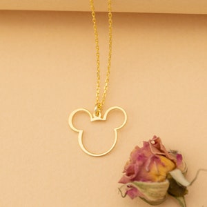 Cute Mickey Mouse Gold Necklace, Silver Disney Character Mouse Necklace, Dainty Mouse jewelry, Delicate Christmas Pendants, Gift for Kids