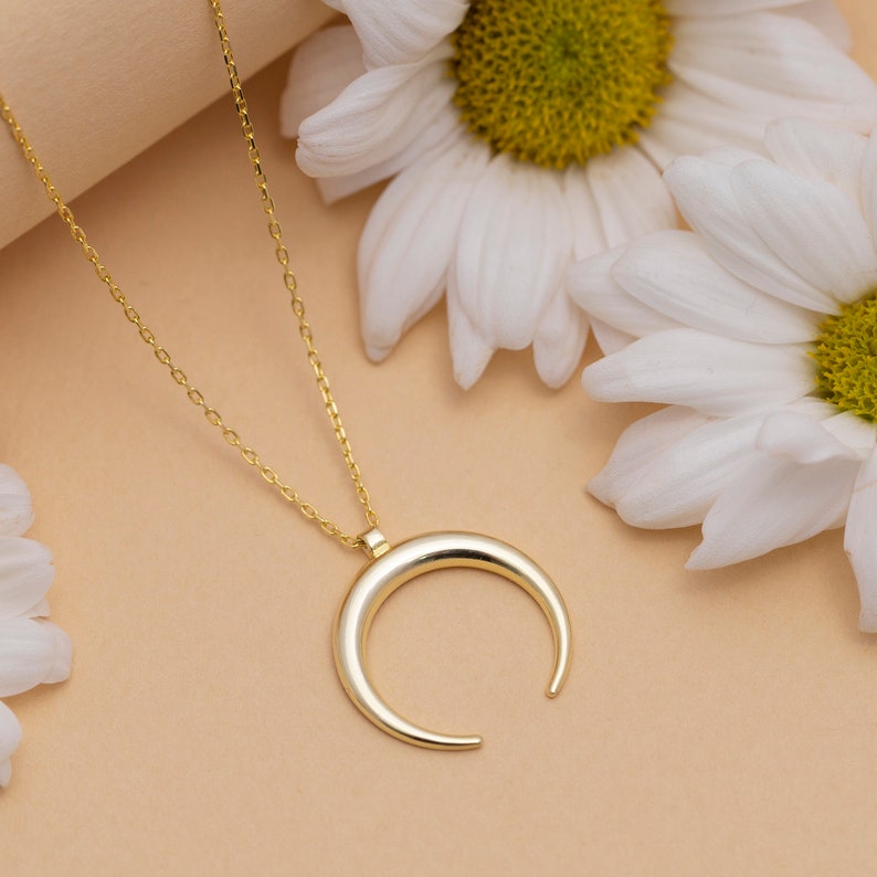 Silver Moon Necklace, Gold Crescent Moon Necklace, Dainty Moon jewelry, Christmas Gift for Her, Half moon Pendant, Minimalist Necklace image 3