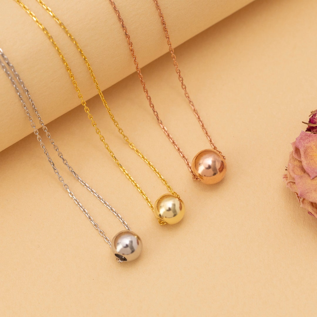 14K Gold Ball Chain Necklace, Dainty Ball Necklace, Gold Ball Jewelry