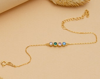 Personalised Family Birthstone Bracelet, Dainty Birthstone Jewelry, Bracelet Gift for Mom, Custom Christmas Gifts, Gold Mothers Bracelet