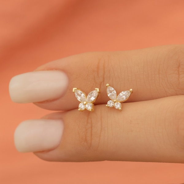 Gold Butterfly Stud Earrings, Stackable Butterfly Earrings, Gorgeous Butterfly Earrings, Valentine Days Gifts for Her , Bridesmaids Gifts