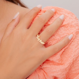 14K Solid Gold Personalized Name Ring, Real White Gold Name Ring, Name Jewelry, Gifts For Women Mothers & Her, MSNR