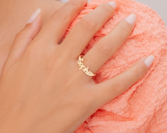 14K Solid Gold Personalized Name Ring, Real White Gold Name Ring, Name Jewelry, Gifts For Women Mothers & Her, MSNR