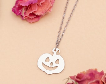 Gold Pumpkin Necklace, Halloween jewelry necklace, Sterling Silver Necklace, Cute Pumpkin Necklace, Dainty Pendant, Christmas gift, MHP013