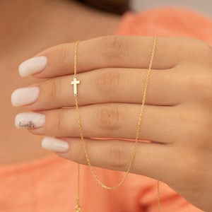 14K Gold Sideways Cross Necklace, Dainty Silver Cross Necklace For Christians, Religious Jewellery, Gifts for Her Women Baptism, MSCN2