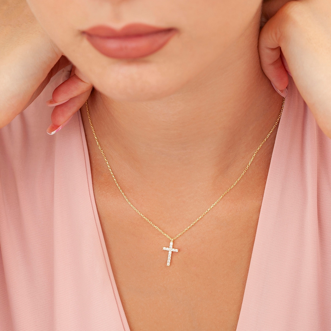 14K Solid Gold Cross Necklace Real Gold Cross Gifts for Etsy