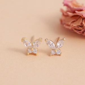 14K Solid Gold Butterfly Stud Earrings, Dainty Real Gold Butterfly Studs, Gifts for Her Women & Bridesmaids , MSBF