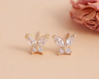 14K Solid Gold Butterfly Stud Earrings, Dainty Real Gold Butterfly Studs, Gifts for Her Women & Bridesmaids , MSBF