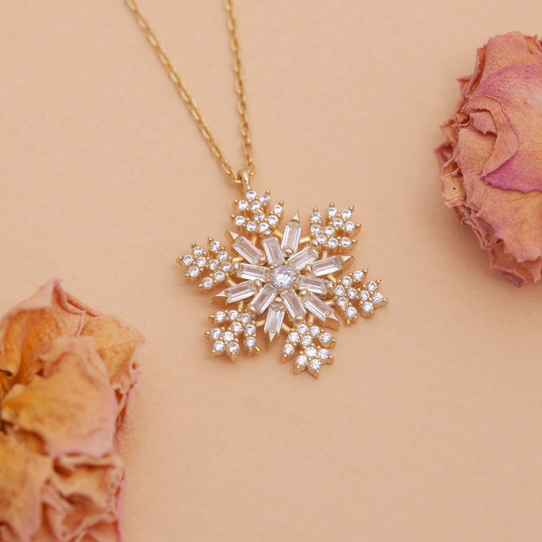 Dainty Snowflake Opal Choker Necklace - Winter Flower White Opal Pendant Christmas Jewelry Gift For Women
