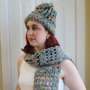 Pastel Multicolored Handmade Scarf + Hat Set [#24] | Soft Light Colors | Crocheted
