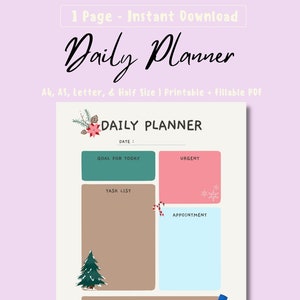 Winter Pastel Daily Planner Printable, Daily To Do List, Productivity Planner, Daily Schedule, Instant Download, A5/A4/Letter/Half Letter