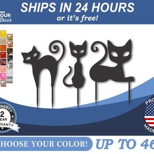 Metal Halloween Cat Yard Stakes | Metal Halloween Garden Art | 22 Color Options