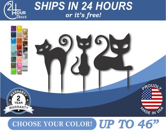 Metal Halloween Cat, Outdoor Garden Art | Powder Coated Steel | 22 Color Options, Yard Stakes