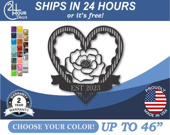 Metal Custom Rose, Heart Wall Art | Powder Coated Steel | 16 Gauge, 12-46 Inch Romantic Decor