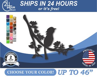 Metal Songbird, Branch Silhouette | Powder Coated Steel | 10-46 Inch Garden Outdoor Display