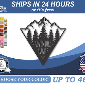 Metal Adventure Mountains Wall Art - Metal Rustic Forest Sign - 22 opzioni di colore