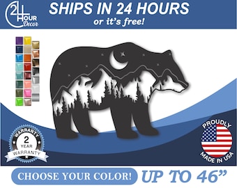 Metal Bear Mountain, Silhouette Landscape Wall Art | 16 Gauge Steel | 22 Color Options | Rustic Decor