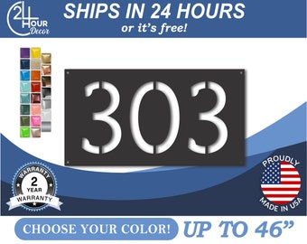Metal Number Plaque, Powder Coated, Horizontal House Numbers | 16 Gauge | 22 Color Options