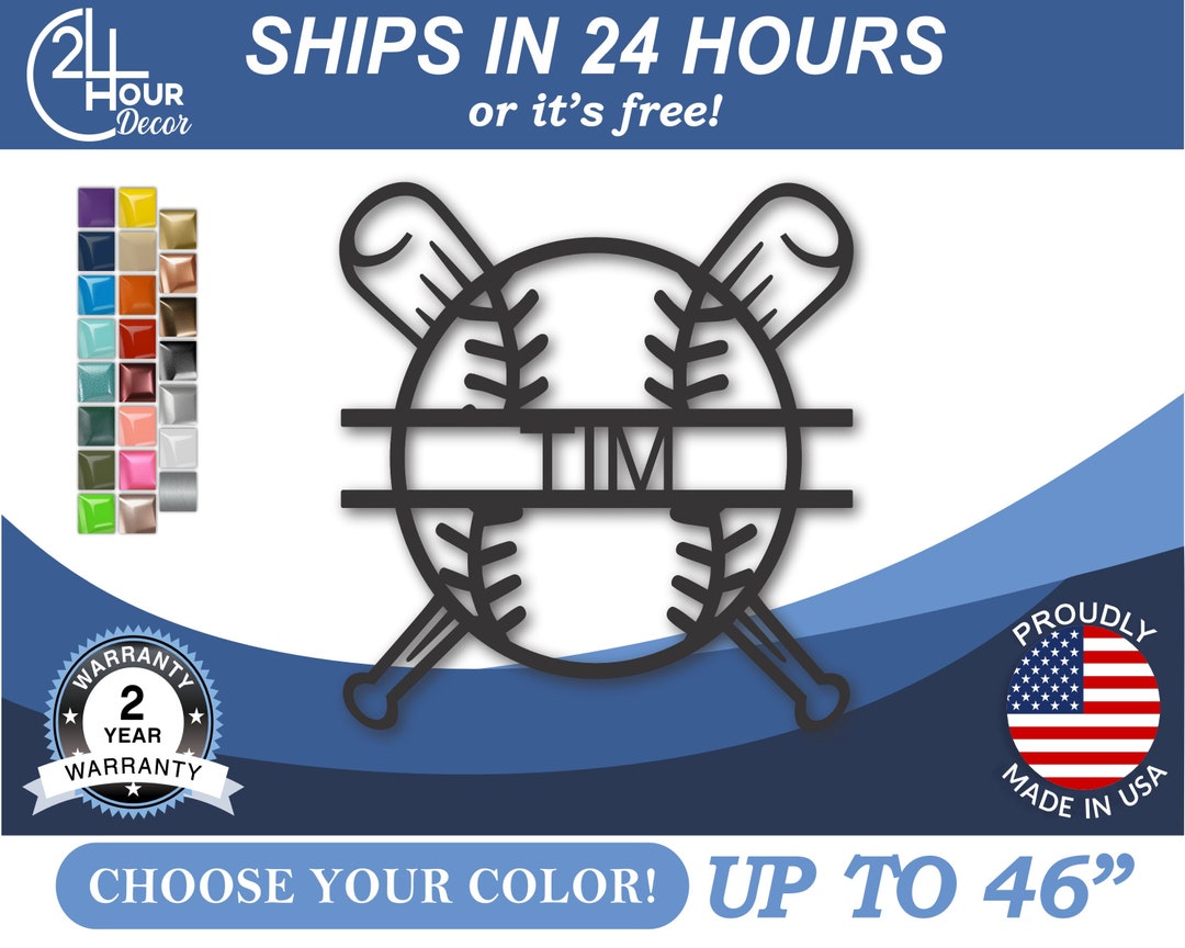 Custom Baseball Bat Name Sign Metal Baseball Name Sign 22 Color Options