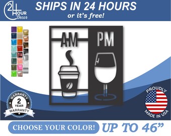 Metal Coffee Wine, Rustic Bar Plaque | Powder Coated Steel | 12-46 In, Handmade, Custom