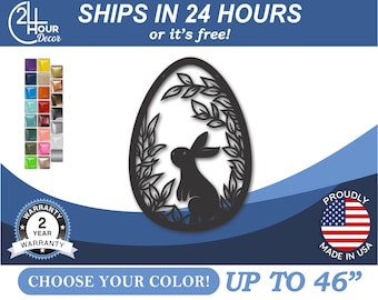 Metal Easter Bunny, Powder Coated Steel Wall Art | Outdoor Spring Garden Display - 12-46 Inch