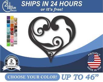 Metal Swirly Heart Wall Art - Metal Wedding Decor - 22 Color Options