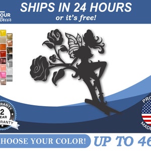 Metal Fairy Rose Tree Stake Art - Metal Fairy Garden Sign - 22 Color Options