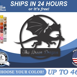 Custom Metal Dragon Wall Art | Flying Dragon Metal Sign | Fantasy Home Decor | 22 Color Options