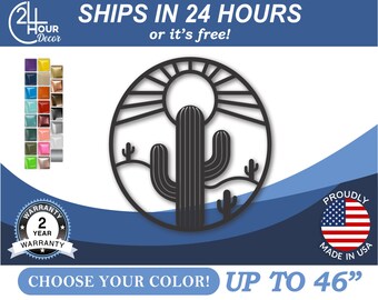 Metal Cactus Sun, Southwestern Sign - Powder Coated Steel | Outdoor Hanging | 12-46 Inch