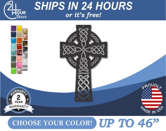 May include: A black metal Celtic cross with intricate knotwork design. The cross is up to 46 inches in size and is available in a variety of colors. Ships in 24 hours or it's free!  2 year warranty.