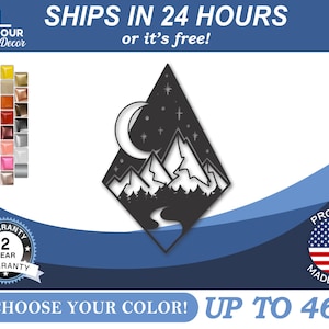 Metal Diamond Mountain Night Sky Wall Art | Metal Mountain Landscape Sign | 22 Color Options