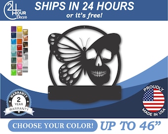 Metal Butterfly Skull Wall, Powder-Coated Steel Sculpture | Indoor-Outdoor Décor | 12-46 Inches