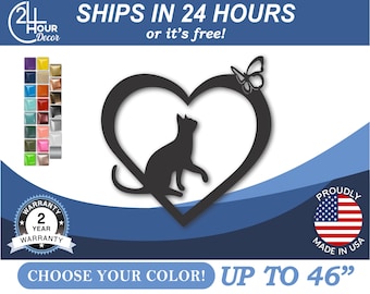 Metal Custom Cat, Heart Wall Art | Powder Coated Steel | 16 Gauge, 14 Colors, Outdoor Decor