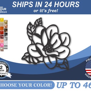 Arte de pared de flores de magnolia de metal / 22 opciones de color