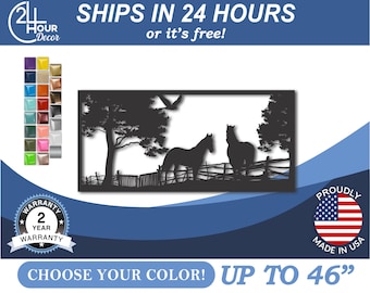 Metal Horses Panel, Western Ranch Silhouette | Powder Coated Steel | 12-46 Inch Wall Decor