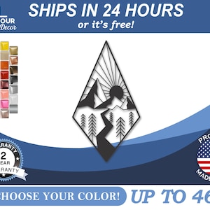 Metal Diamond Mountain Sun Wall Art | Geometric Metal Landscape | 22 Color Options