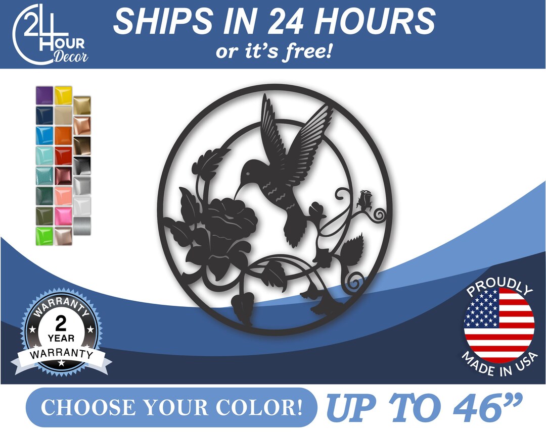 Metal Hummingbird Round Wall Art Metal Garden Art 22 Color Options Etsy